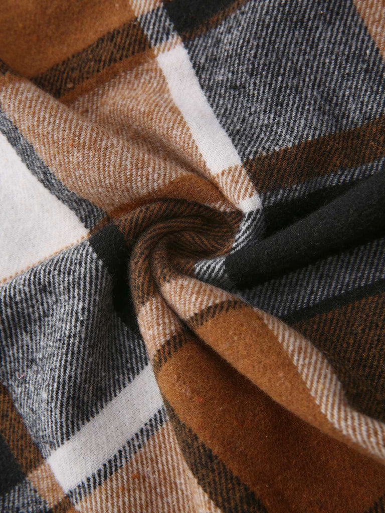 Brown 1970s Plaid V-Neck Pocket Overall Dress