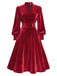 [Pre-Sale] Red 1950s Keyhole V-Neck Pearl Velvet Dress