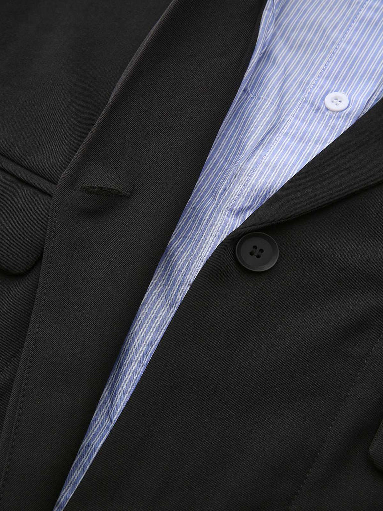 Black 1950s Striped Lapel Faux Two-Piece Blazer