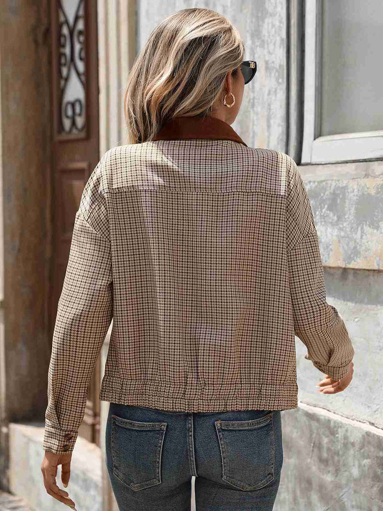 Brown 1950s Lapel Plaid Zipper Jacket