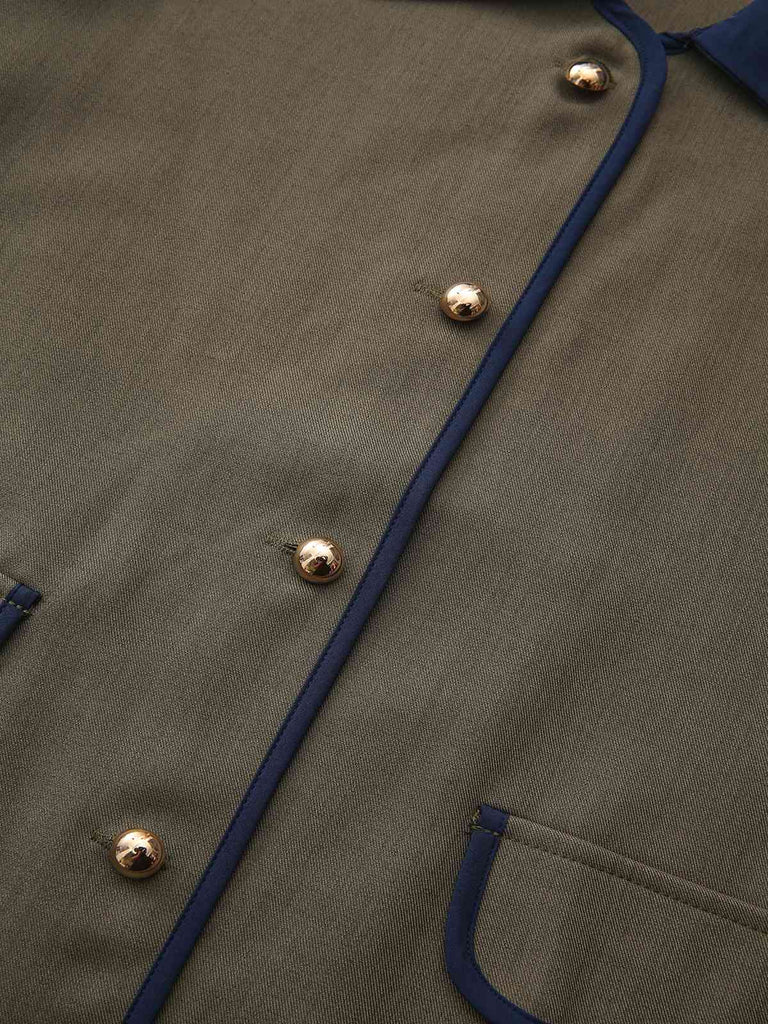 Green 1950s Lapel Colorblock Suit Jacket