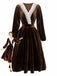 Brown 1940s Solid Lace Patchwork Velvet Dress