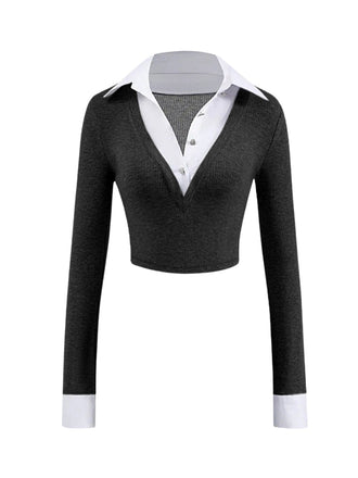 [Pre-Sale] 1960s Knitted Contrast Fake Two-Piece Blouse