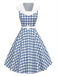[Pre-Sale] Blue 1950s Sailor Collar Plaid Sleeveless Belted Dress