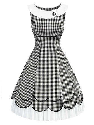[Pre-Sale] Black & White 1950s Gingham Plaid Petal Hem Dress