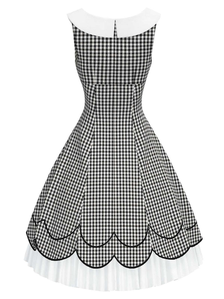 [Pre-Sale] Black & White 1950s Gingham Plaid Petal Hem Dress
