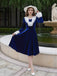 [Pre-Sale] Royal Blue 1940s Velvet V-Neck Lace Bow Dress