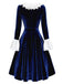 [Pre-Sale] Royal Blue 1940s Velvet V-Neck Lace Bow Dress