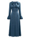 Blue-Gray 1940s Button Satin Split Dress