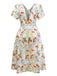 [Pre-Sale] [Plus Size] White 1930s V-Neck Floral Ruched Dress