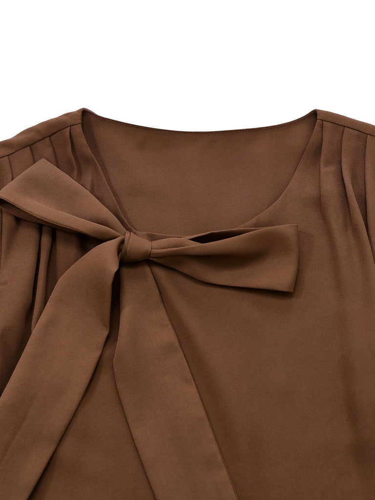 [Pre-Sale] Brown 1920s Bow Tie Belted Waist Dress