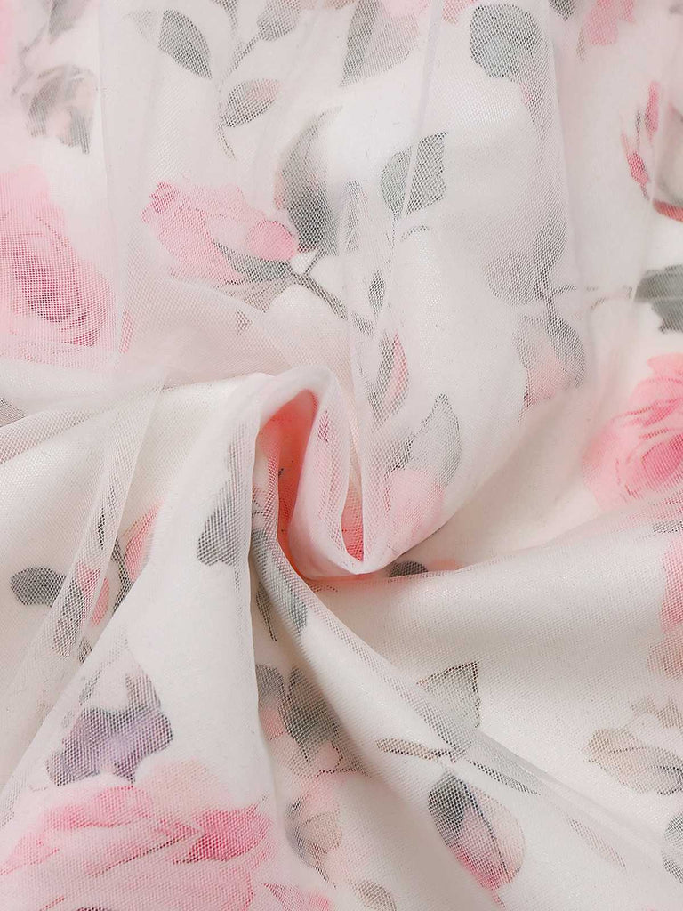 [Pre-Sale] Pink 1950s Sweetheart Rose Mesh Off-Shoulder Dress