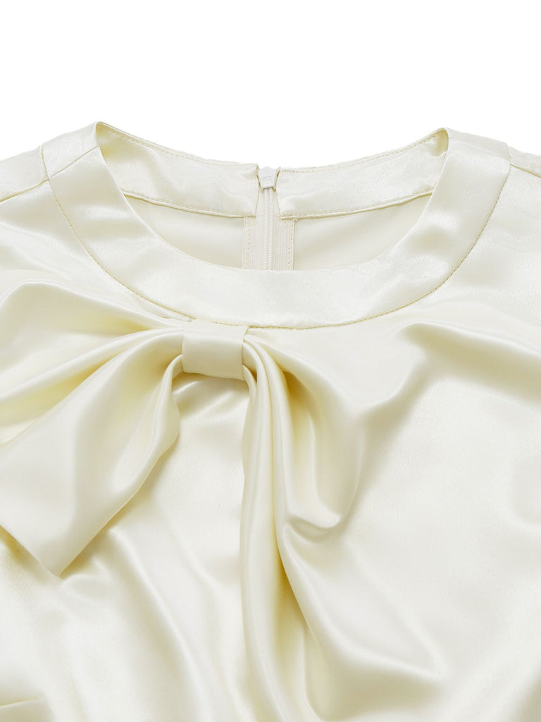 [Pre-Sale] Khaki 1960s Bow Collar Patchwork Jumpsuit