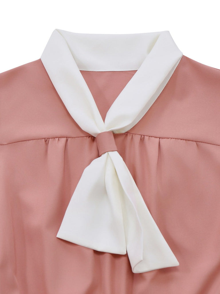 [Pre-Sale] Pink 1920s Tie Neck Embroidery Large Pockets Dress