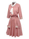 [Pre-Sale] Pink 1920s Tie Neck Embroidery Large Pockets Dress