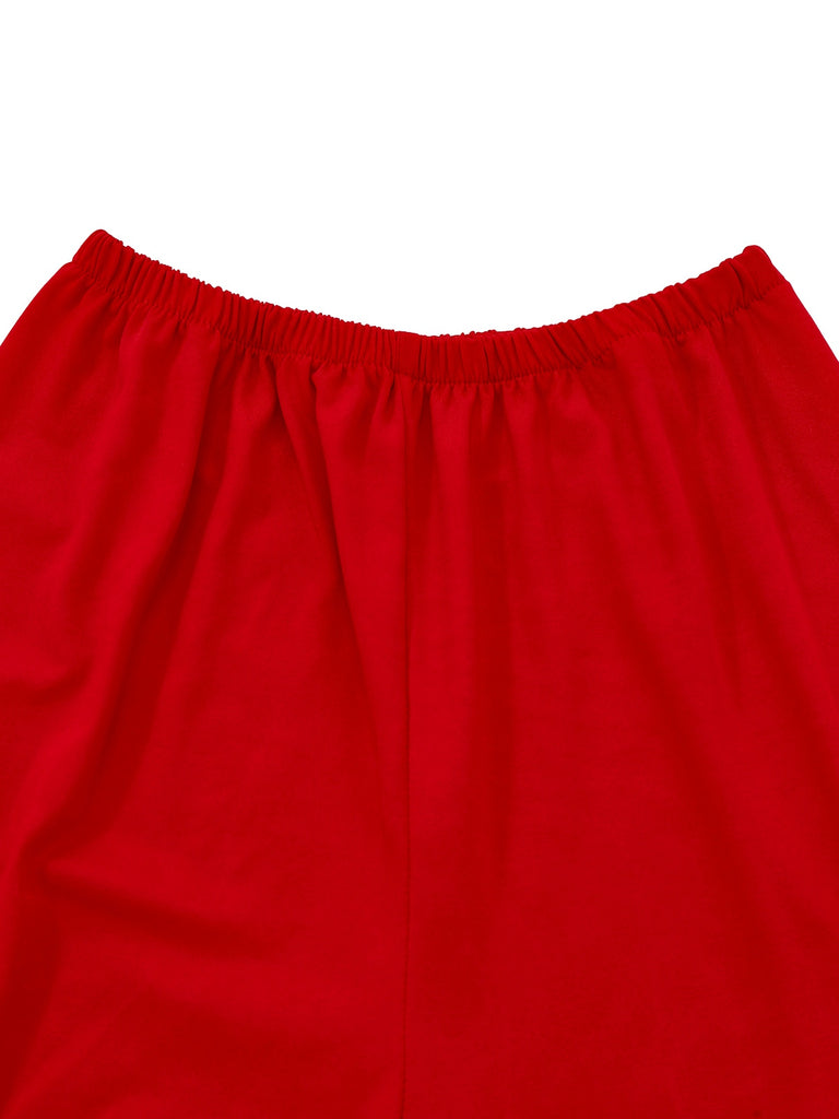 Pink 1950s Christmas Elf Plush-Edged Dress Set