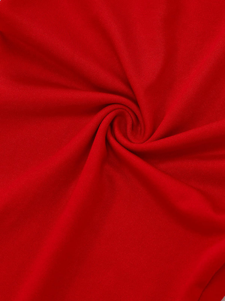 Pink 1950s Christmas Elf Plush-Edged Dress Set