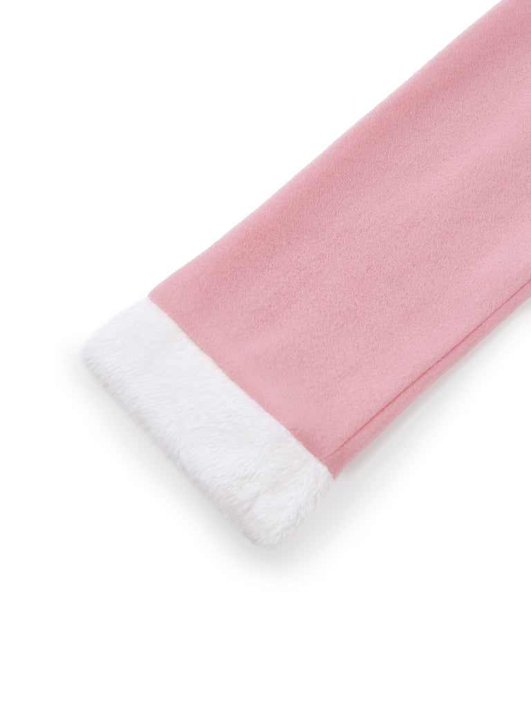 Pink 1950s Christmas Elf Plush-Edged Dress Set