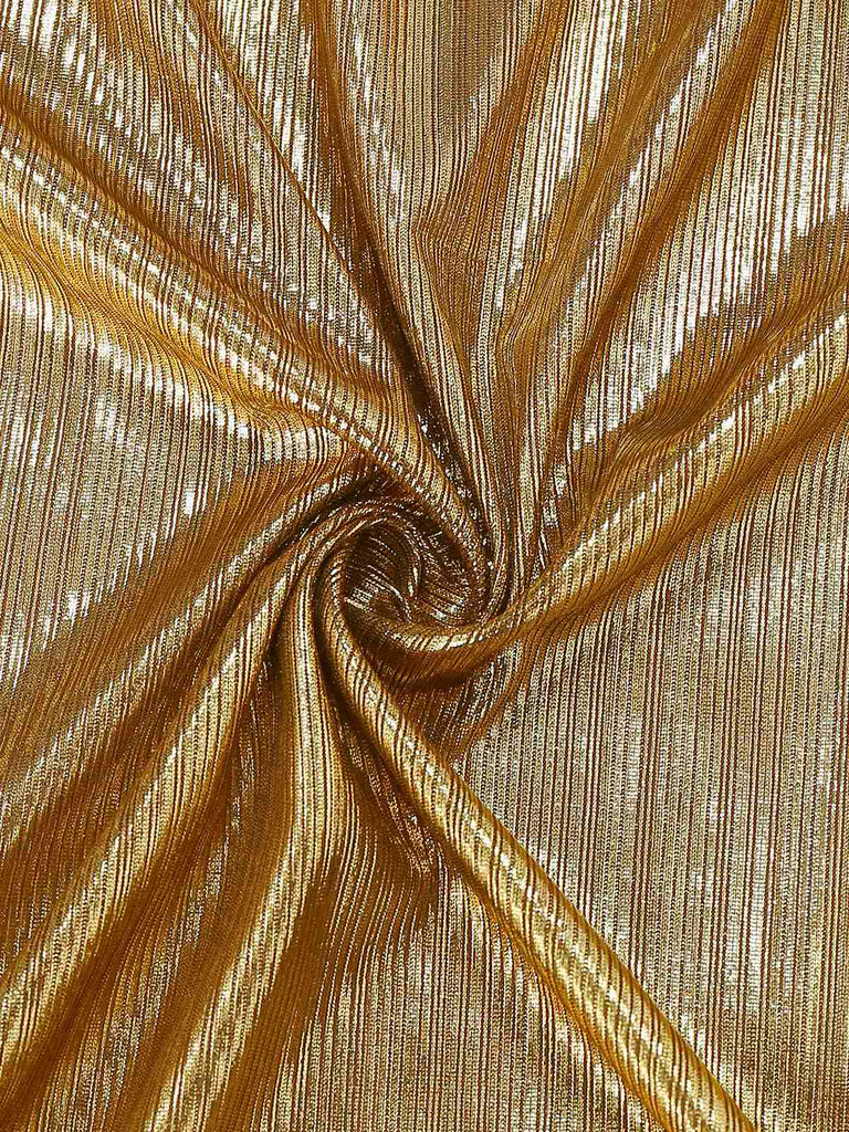 Gold Foil 1970s Batwing Sleeve Waist Ruched Dress