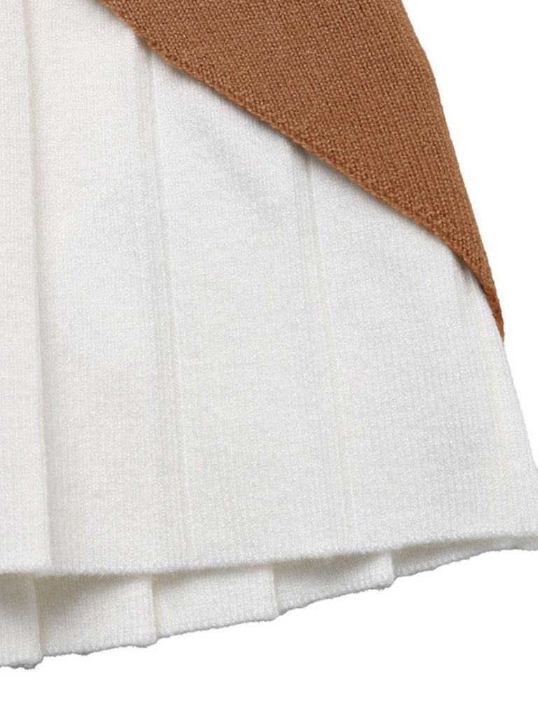 Brown 1970s Irregular Button Patchwork Knit Top