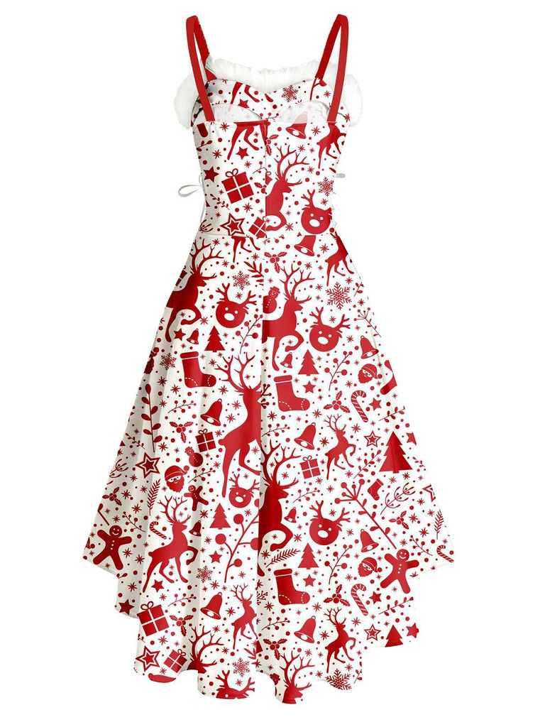 1950s Christmas Tartan Fur Trimmed High-Low Hem Dress