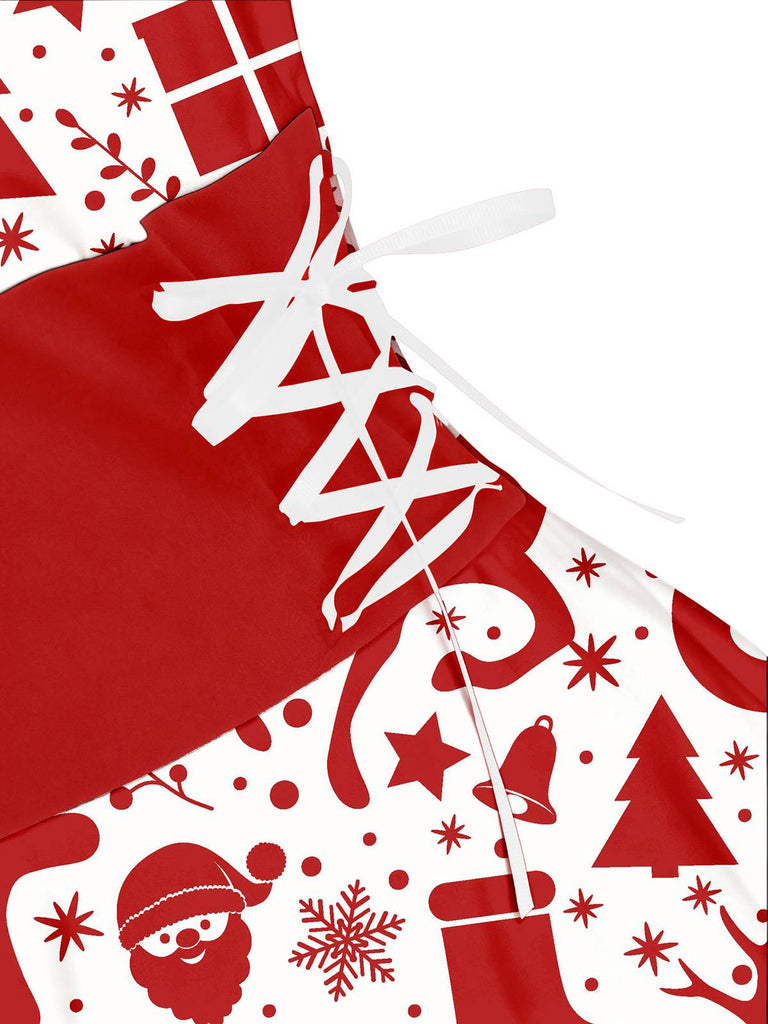 1950s Christmas Tartan Fur Trimmed High-Low Hem Dress