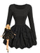 Black 1970s 3D-Bow Solid Bubble Dress