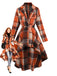 Orange 1950s Plaid High Low Hem Lapel Jacket