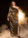 [Plus Size] Gold 1930s One-Shoulder Metallic Ruched Dress
