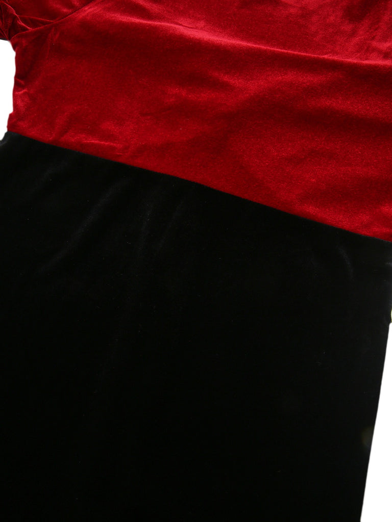 Red & Black 1960s Velvet Twisted V-Neck Bodycon Dress
