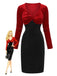 Red & Black 1960s Velvet Twisted V-Neck Bodycon Dress