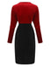 Red & Black 1960s Velvet Twisted V-Neck Bodycon Dress