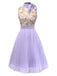 [Pre-Sale] Purple 1950s Floral Embroidered Tie Pleated Dress