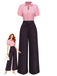 Pink & Gray 1930s Bow Collar Lapel Jumpsuit