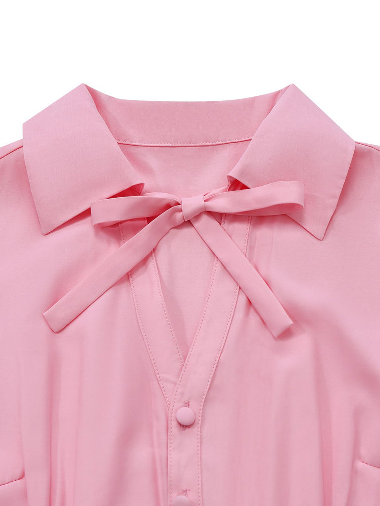 [Pre-Sale] Pink & Gray 1930s Bow Collar Lapel Jumpsuit