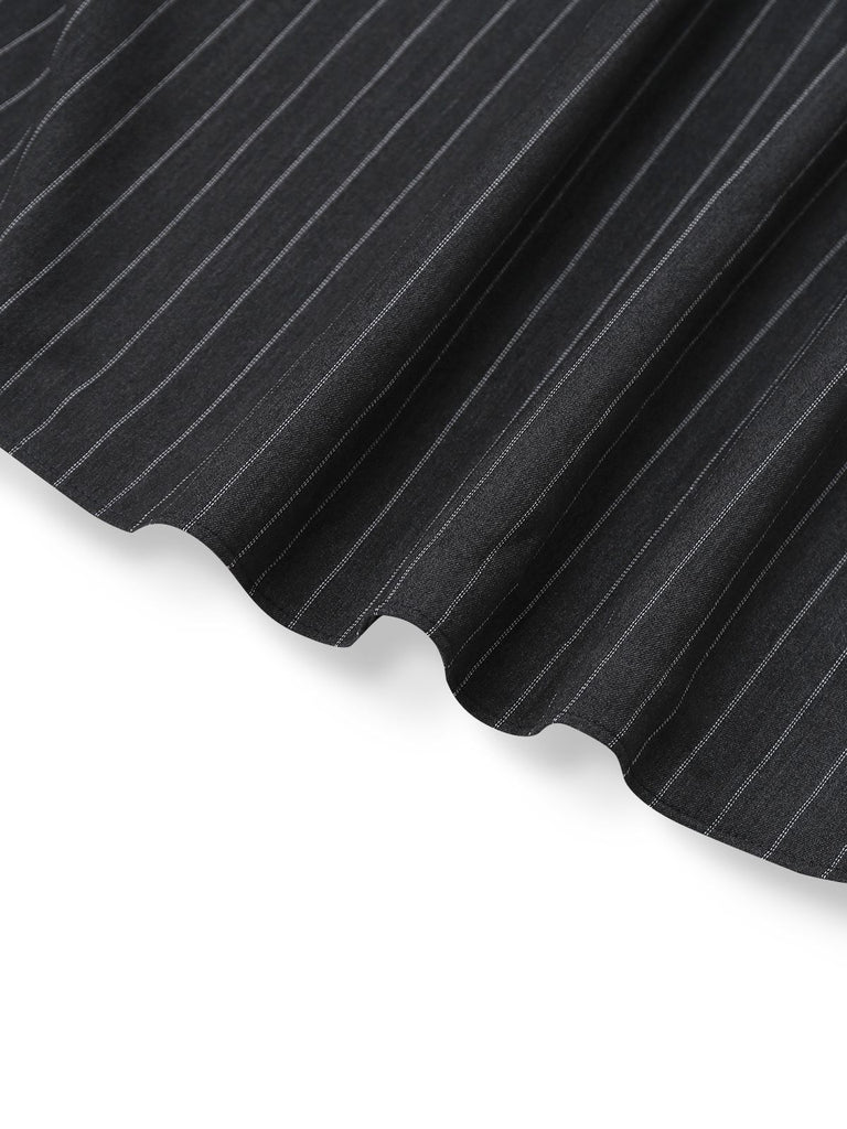 [Pre-Sale] Gray 1950s Velvet Straps Belt Pinstripe Dress