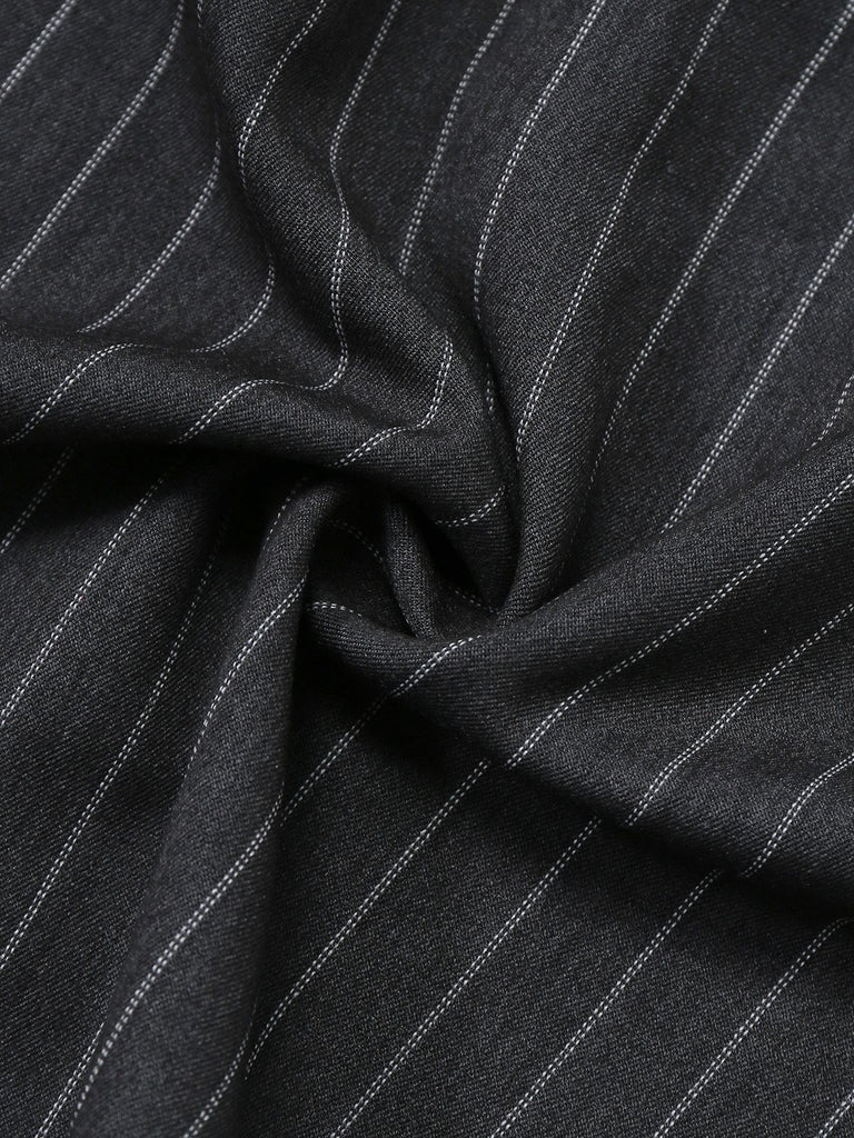 [Pre-Sale] Gray 1950s Velvet Straps Belt Pinstripe Dress