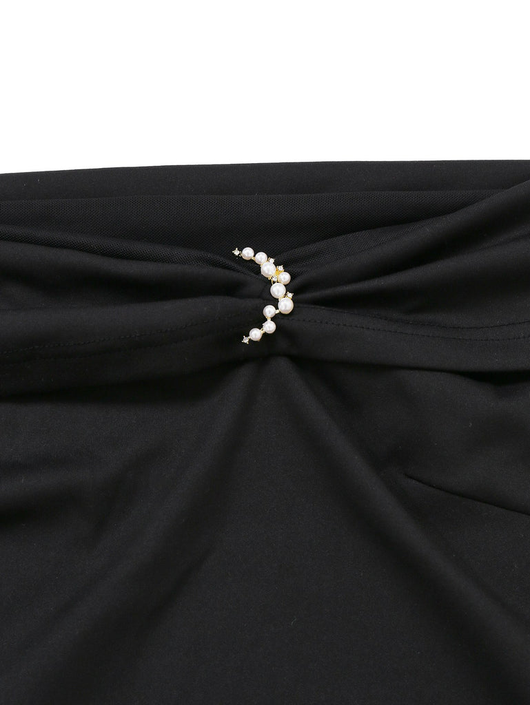 [Pre-Sale] Black 1930s Off-Shoulder Mesh Fishtail Dress