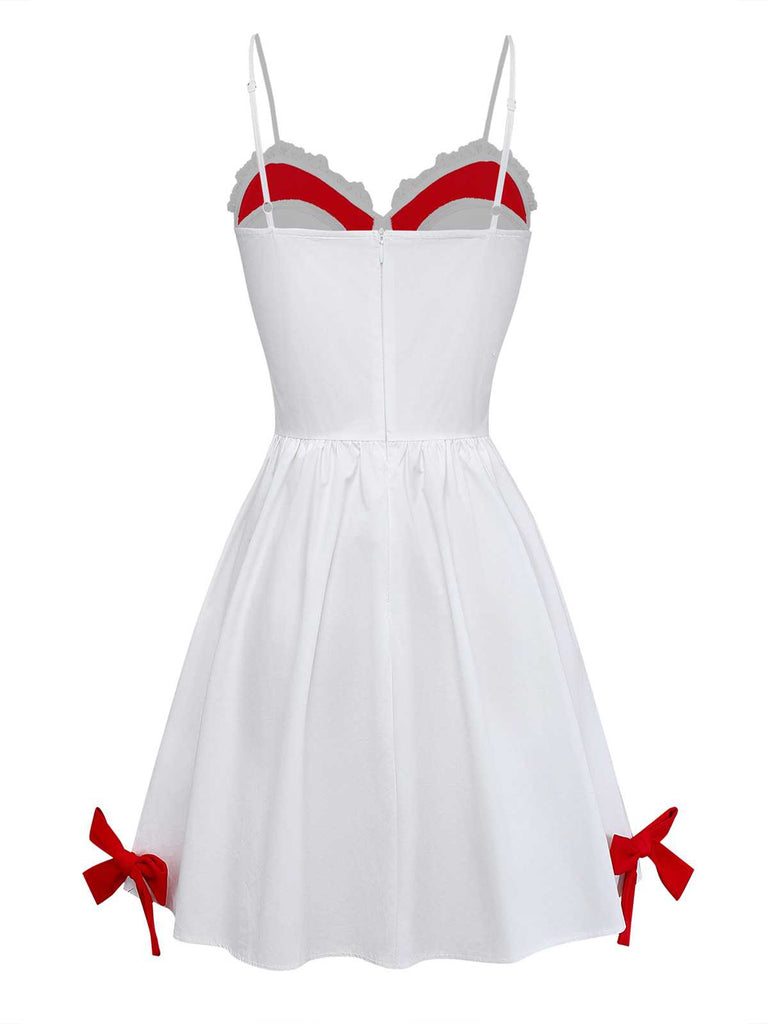 [Pre-Sale] White 1960s Slip Lace Contrast Bow Valentine Dress