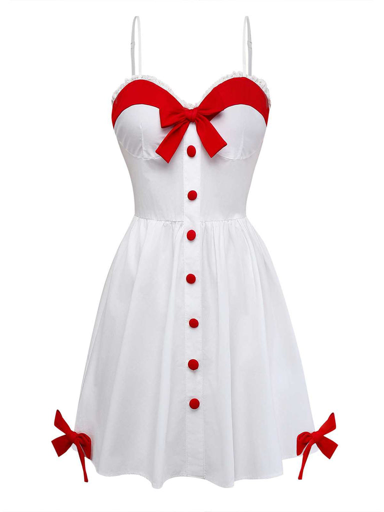 [Pre-Sale] White 1960s Slip Lace Contrast Bow Valentine Dress