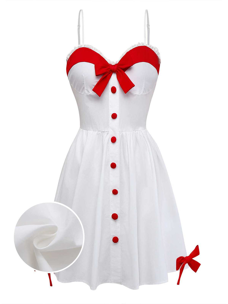 [Pre-Sale] White 1960s Slip Lace Contrast Bow Valentine Dress
