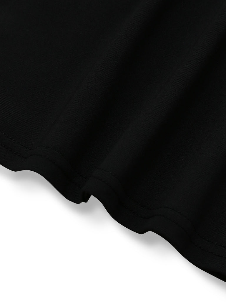 2PCS Black 1930s Turtleneck Top & Floral Skirt