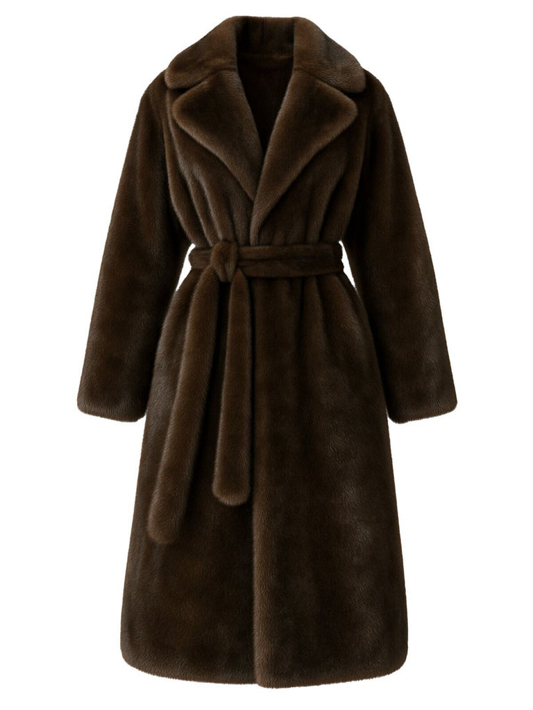 1950s Solid Lapel Artifical Fur Robe Coat