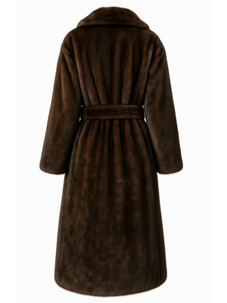 1950s Solid Lapel Artifical Fur Robe Coat