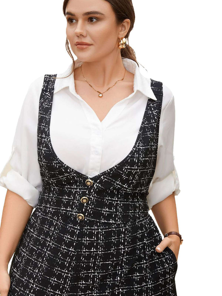 [Plus Size] Black 1950s Plaid Wide-Leg Overalls Jumpsuit