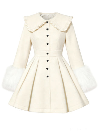 [Pre-Sale] White 1960s Peter Pan Collar Faux-Wool Pleated Coat