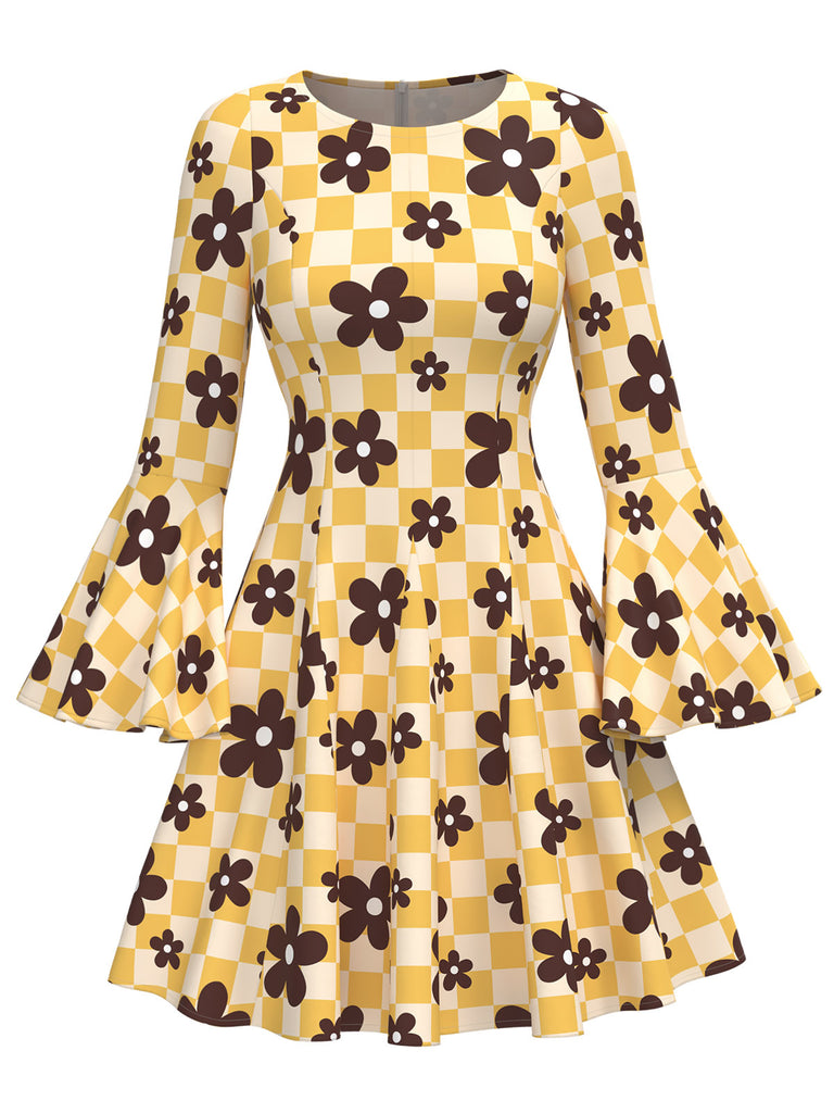 [Pre-Sale] Yellow 1970s Hippie Floral Bell Sleeve Dress