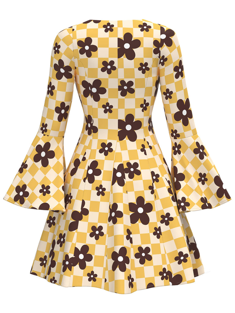 [Pre-Sale] Yellow 1970s Hippie Floral Bell Sleeve Dress