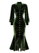 [Pre-Sale] Green 1930s Velvet Pearl Lantern Sleeve Mermaid Dress