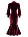 [Pre-Sale] Red 1930s Velvet Pearl Lantern Sleeve Mermaid Dress